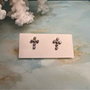 FREMADA 10k Gold Cross Simulated Diamond Stud Earrings